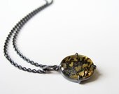 Dendrite Cognac Quartz Oval Minimal Pendant Oxidized Silver