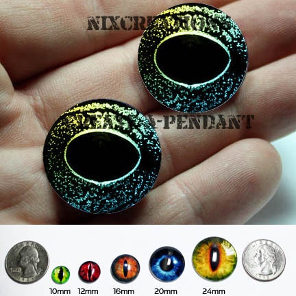 24mm Taxidermy Glass Eyes 1 inch Yellow Green Reptile Frog Cabochons for Steampunk Jewelry and Pendant Making