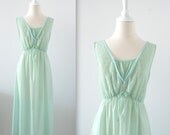 Vintage Long Nightgown - 1970s Sage Green Chiffon - Medium Large - TwoMoxie Vintage Long Nightgown - 1970s Sage Green Chiffon - Medium Large - TwoMoxie