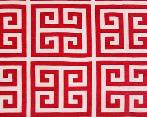 Home Dec Fabric Yardage - Towers Greek Key  - Premier Prints Designer -Sherbert Pink and White - 1 Yard