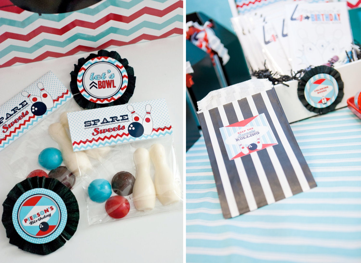 RETRO BOWLING Birthday Party - Printable Spare Sweets Foldover Label and Bag Label- Bowling Party Printable Tags