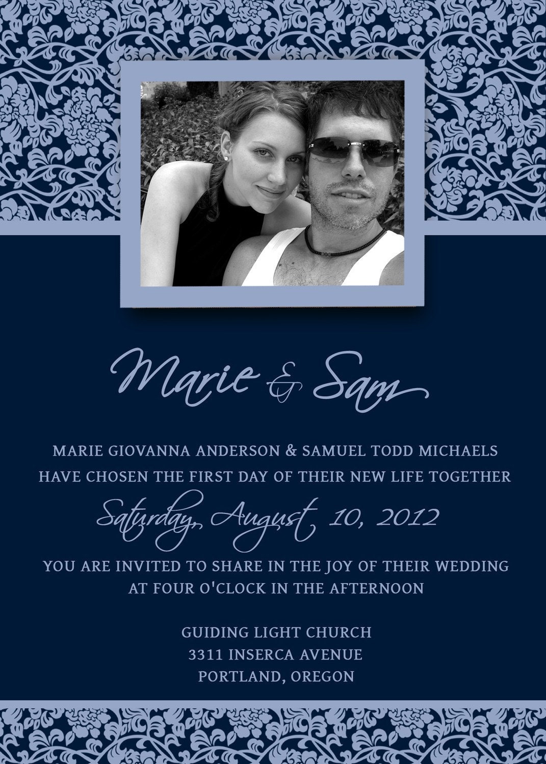 Wedding Invitations Template - PSD - Photoshop - Printable Damask Invitation - Midnight Blue - Dark Blue - Navy Blue - Periwinkle