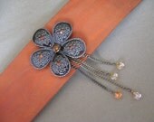 Brown Red Leather Flower Cuff Bracelet