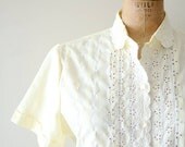 vintage 1950s blouse -  50s canary yellow lace shirt