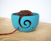 Stoneware Yarn Bowl in Turquoise Glaze - Spiral Design with 2 Holes