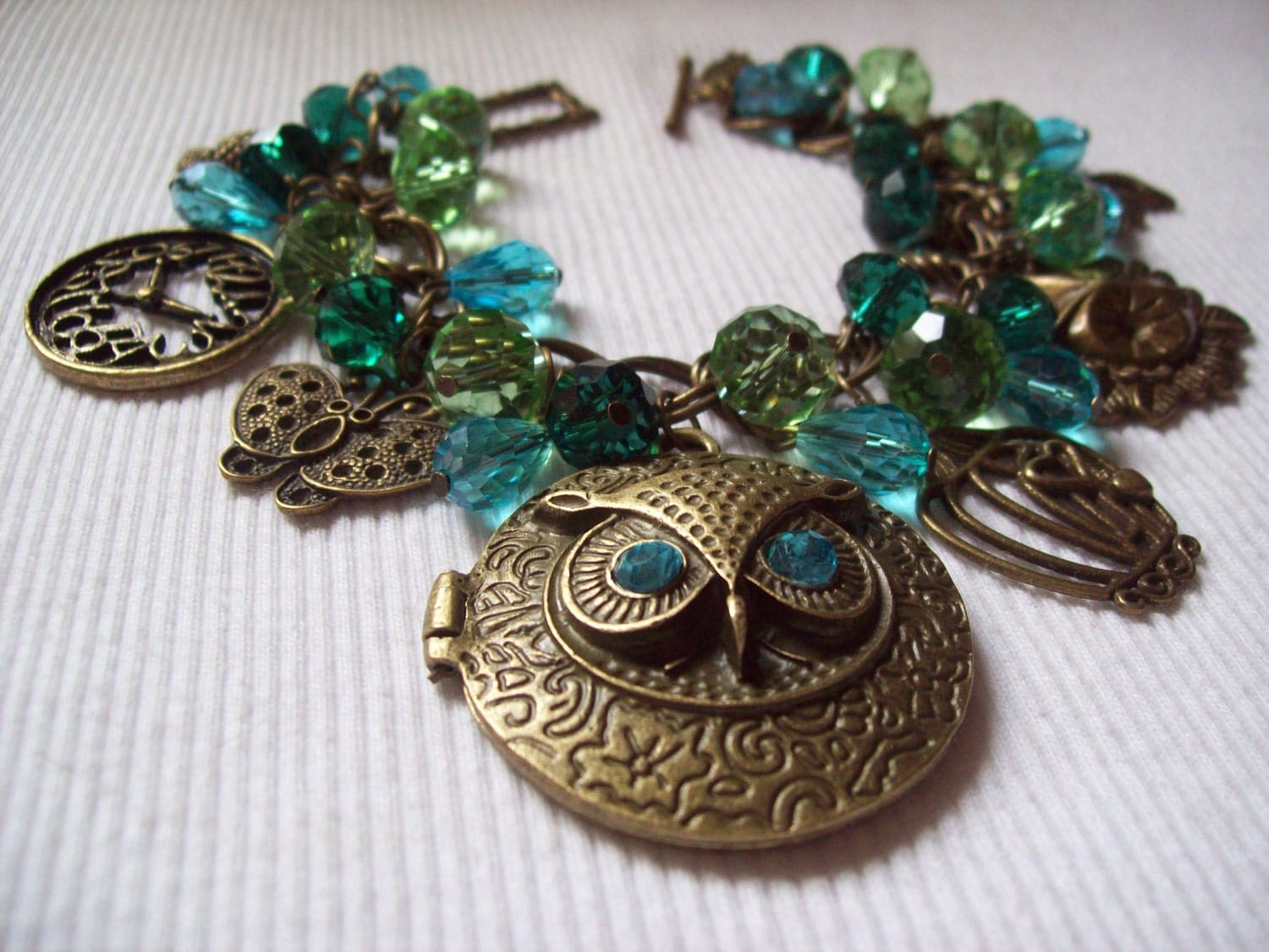 Bronze Owl Locket Charm Bracelet