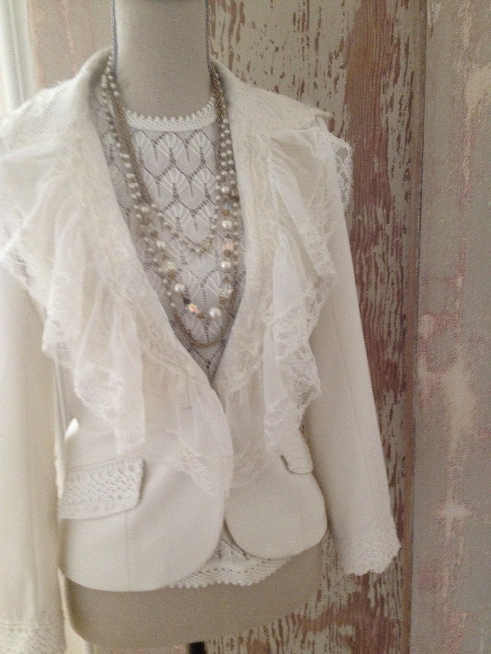 Reserved....for (Stephanie) Cream Upcycled jacket with vintage lace and felting