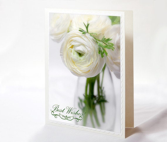 Folded blank photo note card White ranunculus mothers day, pastel wedding green birthday any occasion tender best wishes. tbteam rusteam oht - IrinaPhotographyCard
