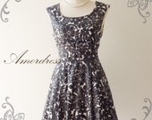 NEW--Amor Vintage Inspired- Darling Dress-Adorable Black Floral in Wonderland Cotton Dress for Any Occasion-Fit S-M-