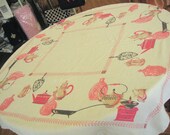 Vintage Tablecloth Pink and Black Kitchen Serving Pieces