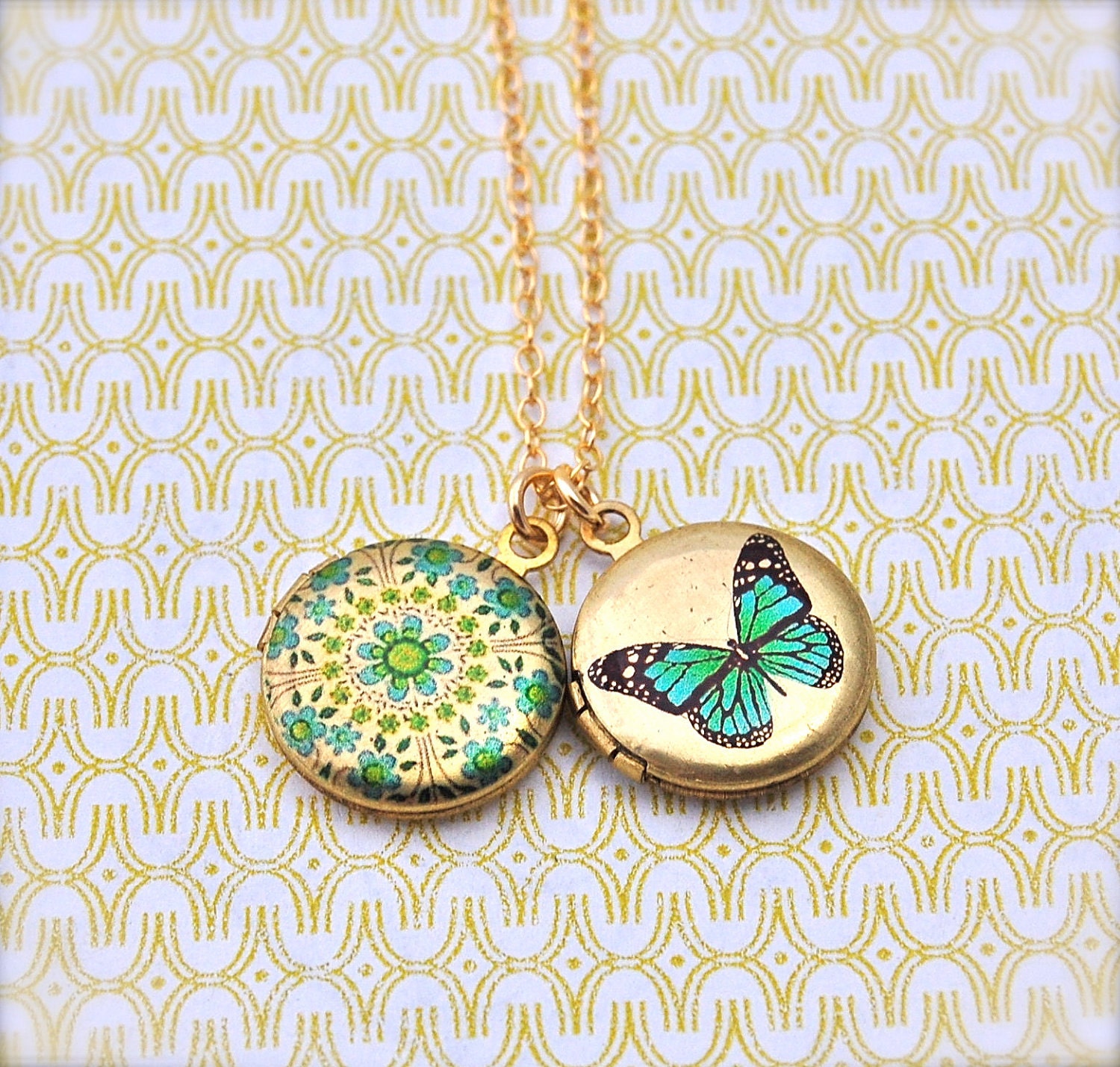 The Tiniest Floral and Butterfly Lockets Duo Necklace