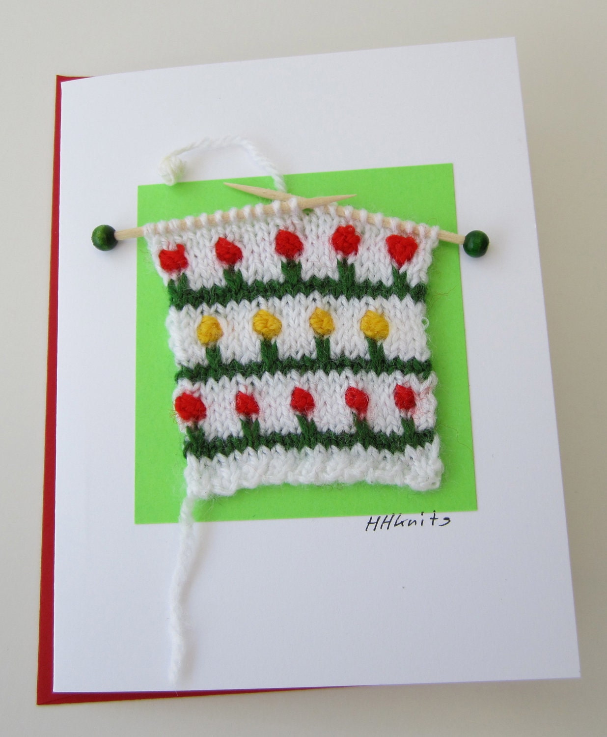 Flowers // Blank Hand Knit Note or Greeting Card
