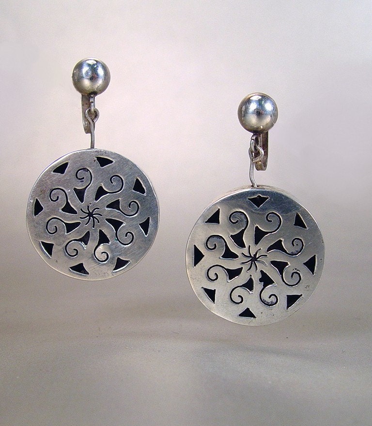 Old Mexico Sterling Silver Earrings Plata Real Signed Pre-Eagle Vintage 1940s Jewelry