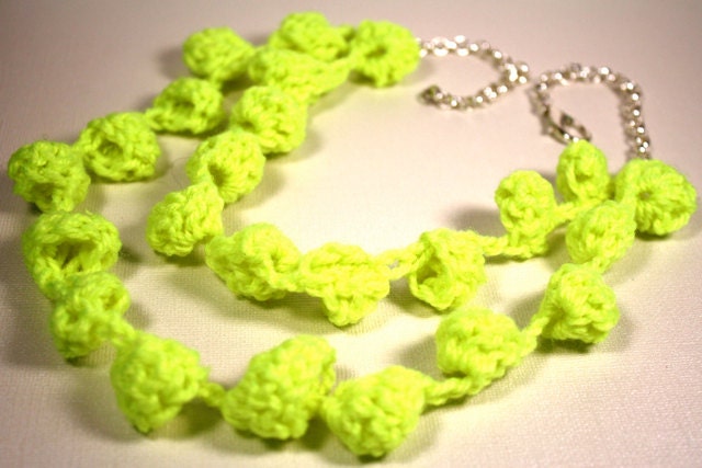 Neon Crochet Bobble Necklace Crafted Fashion Gift under 50 Bright Retro