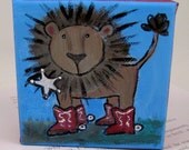 Lion Cowboy Painting, Jungle Original Art, Nursery Wall Decor