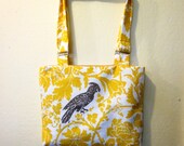 Tote Bag Purse Yellow Floral with Grey Bird