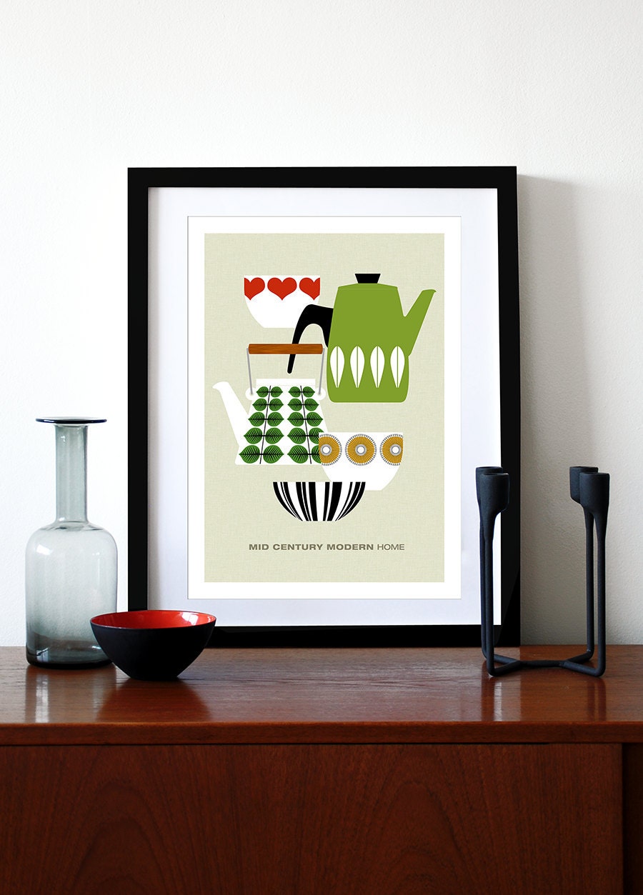 Mid Century Modern poster print retro cathrineholm Stig Lindberg tea coffee kitchen art - Mid Century Modern Home 1 - A3