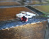 Rustic Garnet and Sterling Silver Stack Rings Size 5