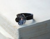 Flower Band Forget Me Not Oxidized Brass and Antique Barn Nail Ring