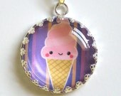 Ice Cream Cone Necklace - glass, silver, kawaii