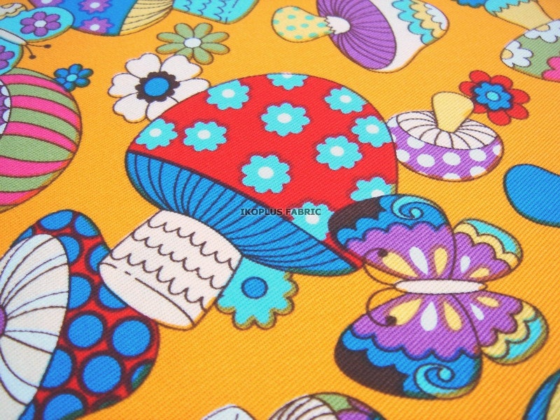 Fantastic Colroful Mushrooms in Orange -- Cotton Twill --EK-QS38277A