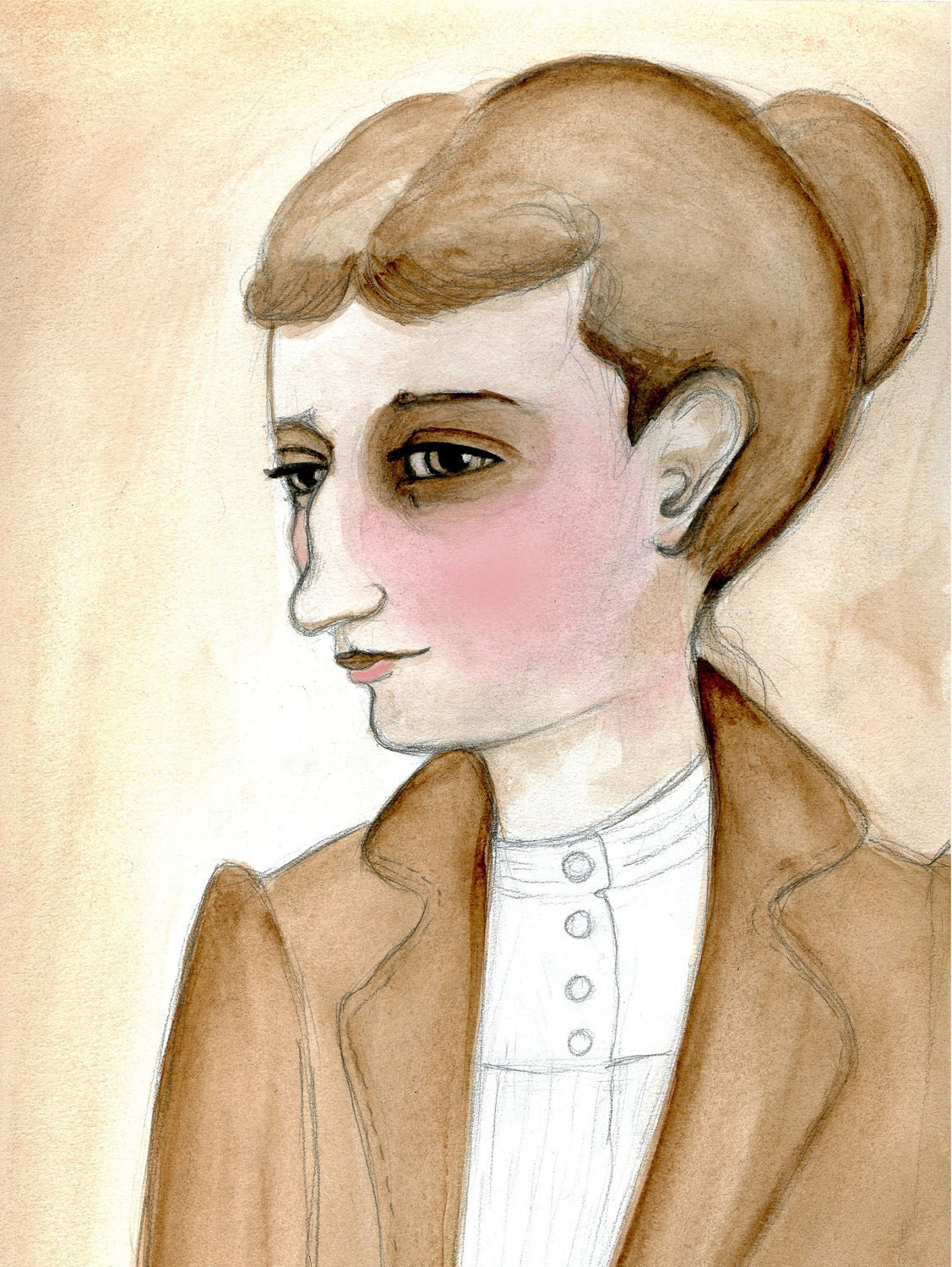 Miss Laura - An Illustrated Victorian Watercolor Portrait Print (6x8)