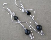 Abstract Modern Sterling Earrings Black Crystal
