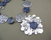 Ceramic Bead Blue Denim Pendant Necklace Chunky