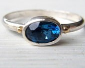 London Blue Topaz and Silver Ring with 14kt Gold Accent Size 7 1/2