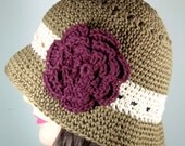 Cloche Hat in Olive Green, Cream, Wine