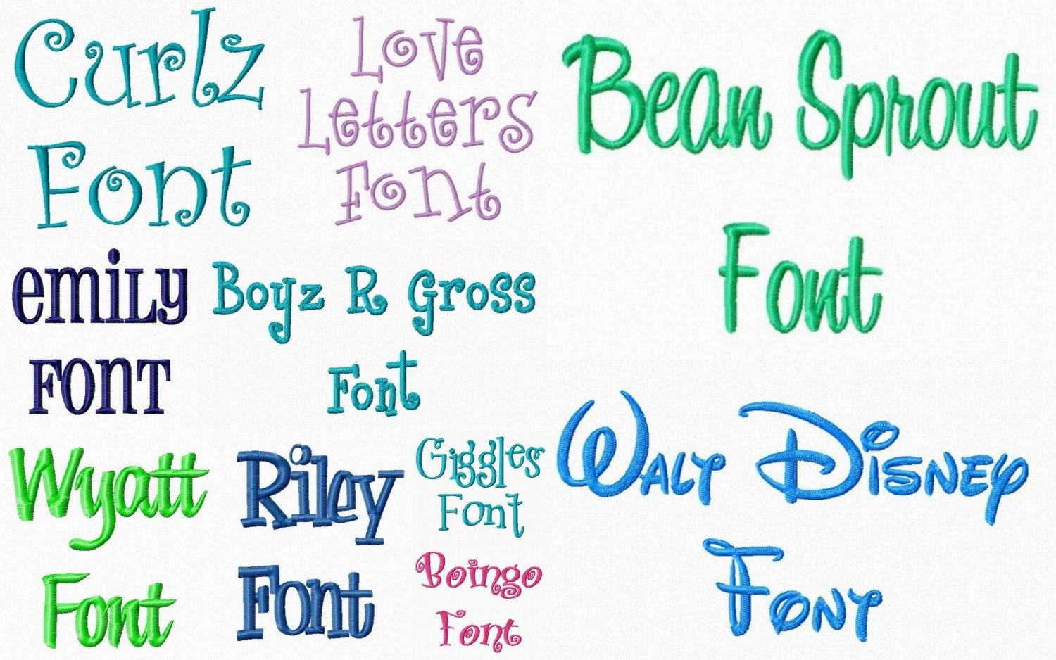 Machine Embroidery Font Package - 10 Different Fonts - 3 Sizes Each