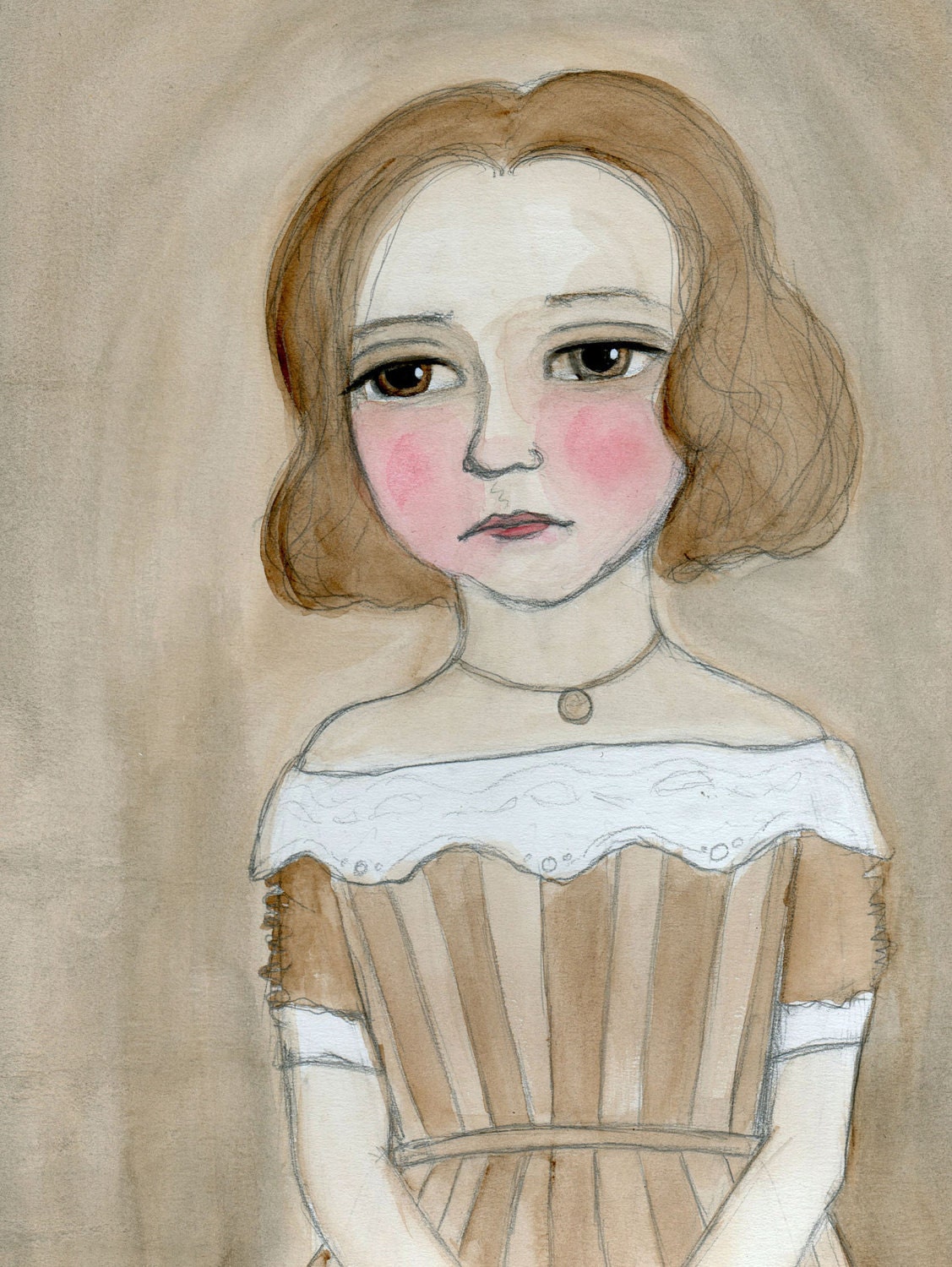 Hattie-A Little Victorian Girl Illustrated Portrait 6" x 8" Print