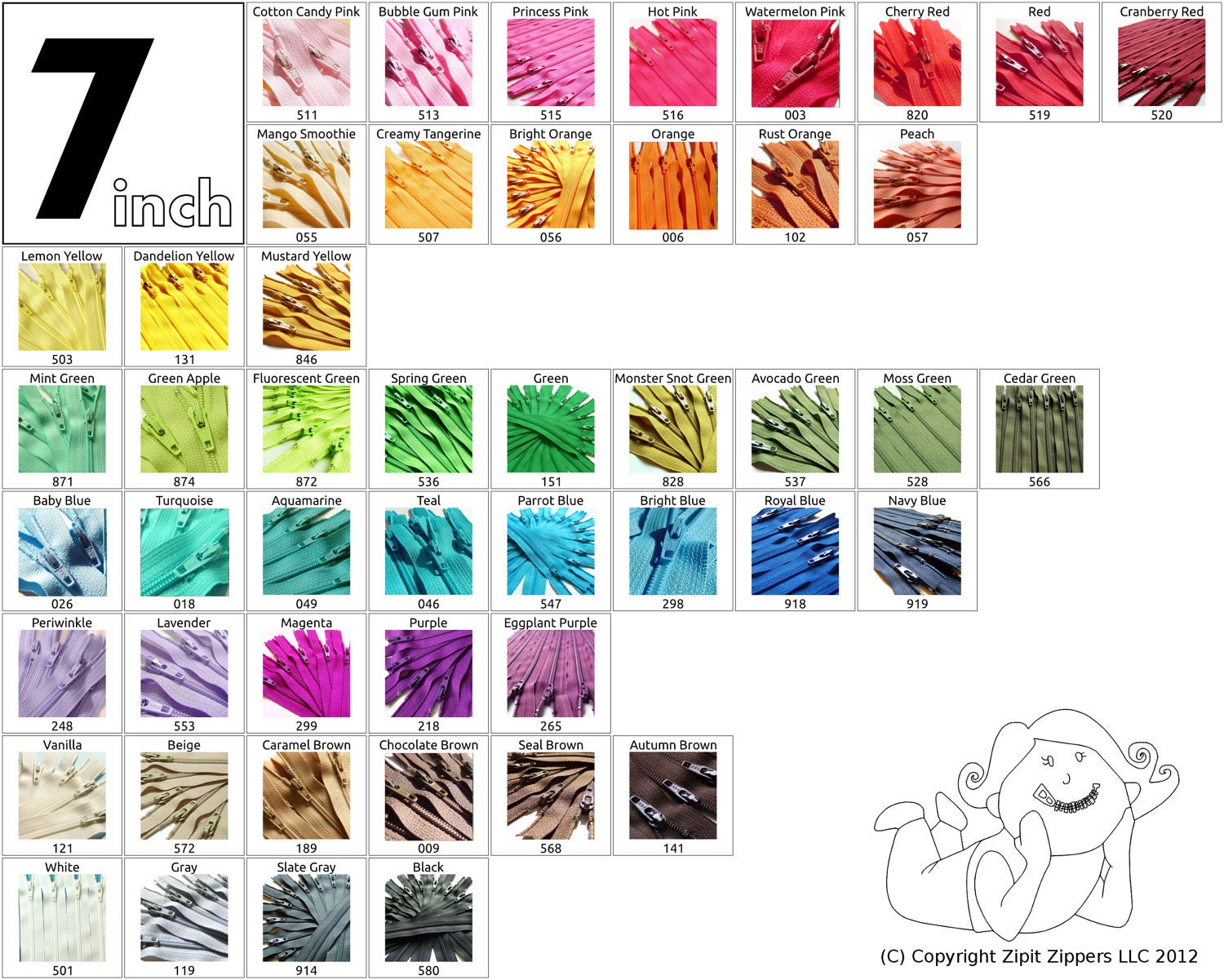10 Mix and Match 7 Inch YKK Zippers Choose your own colors cherry red yellow beige black white vanilla bubble gum pink