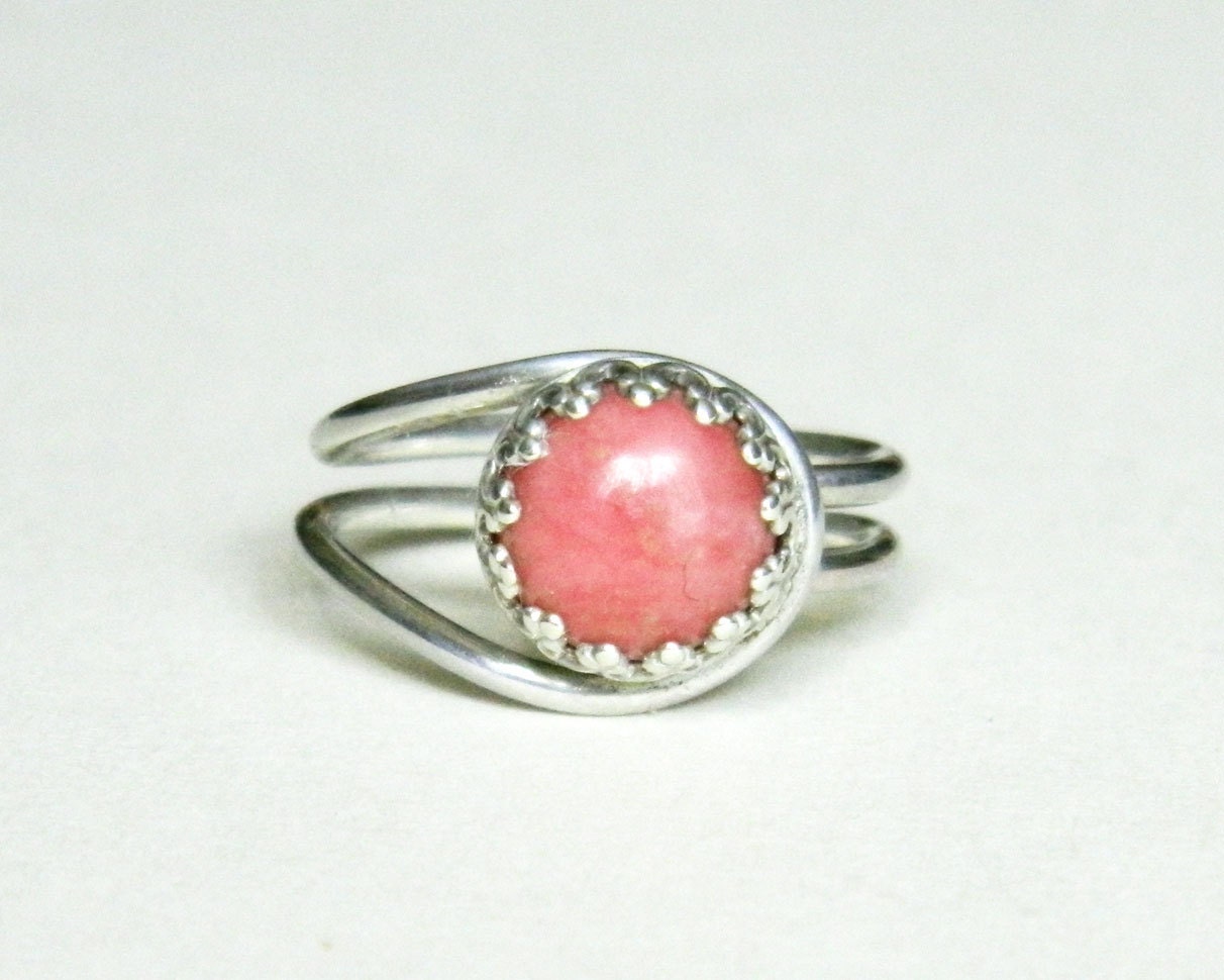 pink rhodonite ring sterling silver eclipse ring - cowriegirl