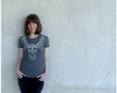 Womens tshirt - mothers day gift - SMALL - lace jellyfish graphic on American Apparel asphalt gray t shirt - THE MEDUSA