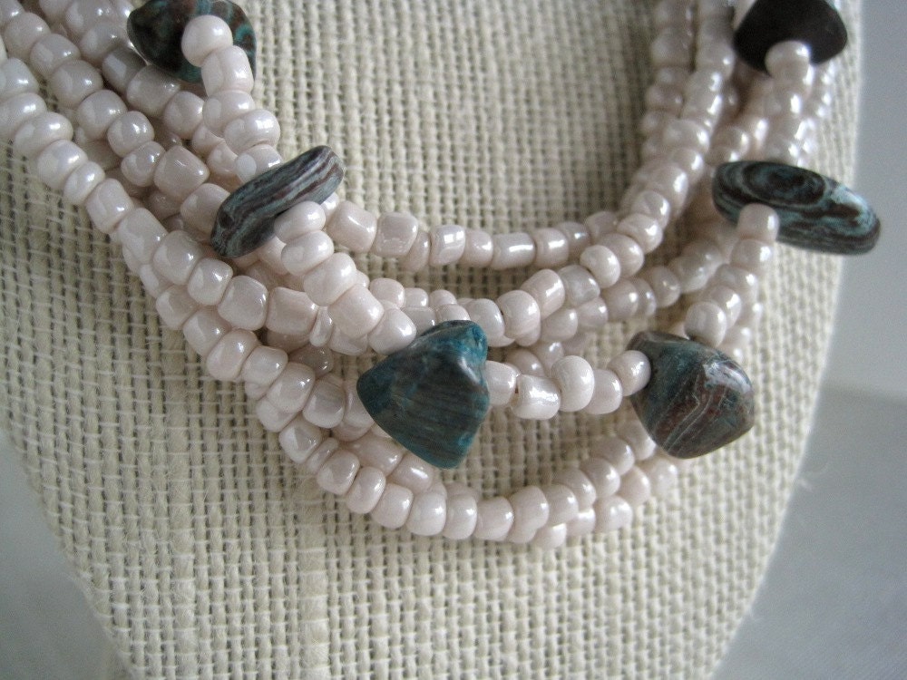 Glass Bead and Blue Sky Jasper Multiple Strand Summer Necklace