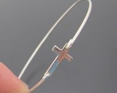 Cross Bracelet, Sterling Silver Cross Bangle Bracelet, Cross Jewelry, Sideways Cross Bracelet, Religious Jewelry Bracelet, Side Cross