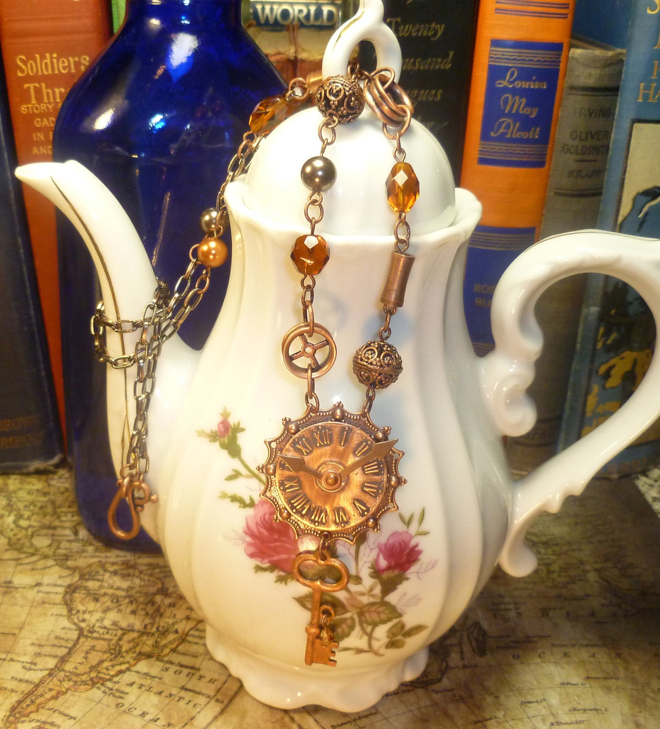 Steampunk vintage copper key necklace N010