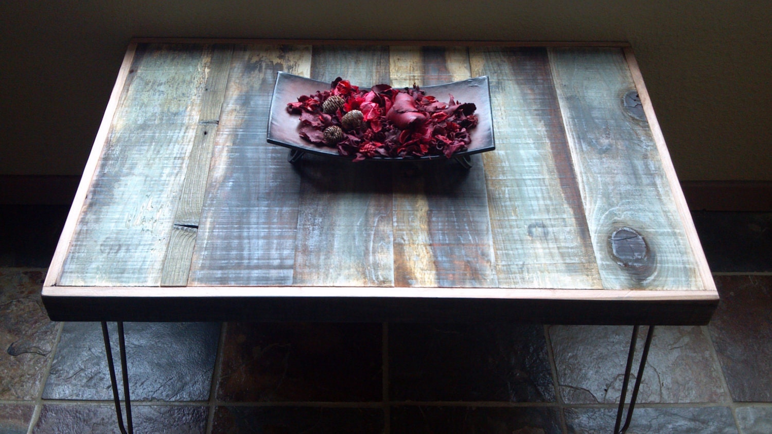Barn Wood Coffee Table - Industrial Furniture - Modern Reclaimed Upcycled Rustic Wood with Vintage Steel Iron Hairpin Legs - OOAK