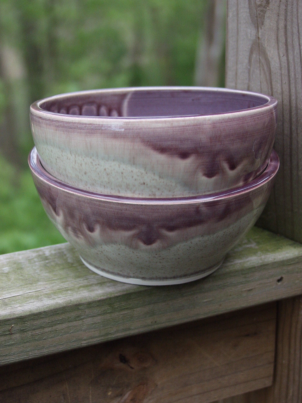 Soup Cereal Salad Serving Bowls-Stacking Set of 2  Stoned Plum Glaze Ready to Ship