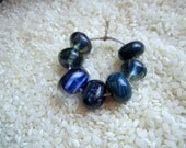 Handmade Boro Lampwork Glass Beads, Destash, Artist/Designer Collection in Blues, Set of 7 (set 003)