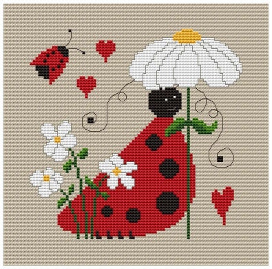 Valentine's bug No.2 cross stitch by Helga Mandl E-pattern PDF