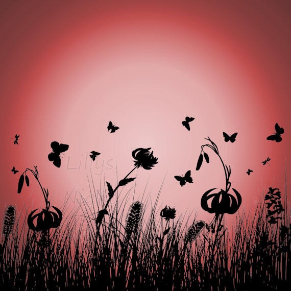 Red Wall Art, Flowers, Wildflowers, Print,  Square 8" x 8", Different Colors Available