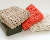 Dishcloths set of three crochet in tangerine beige and tan 100 percent cotton yarn eco friendly and green Mothers day gift