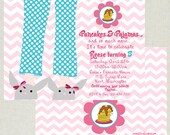 PANCAKES & PAJAMAS, CHEVRON Invitation Aqua and Pink - Custom Printable Il_170x135