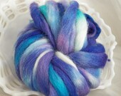 ALPACA and Merino ROVING spin up this soft cloud of blues and purples hand dyed by Bare Sheep Yarn