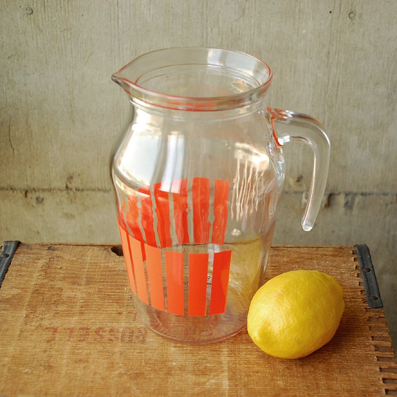 Vintage Italian Juice Pitcher - Summer Glasware - Orange Tangerine Tango