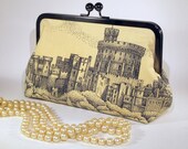 Toile Cotton Clutch - Windsor Castle in Black and Ivory