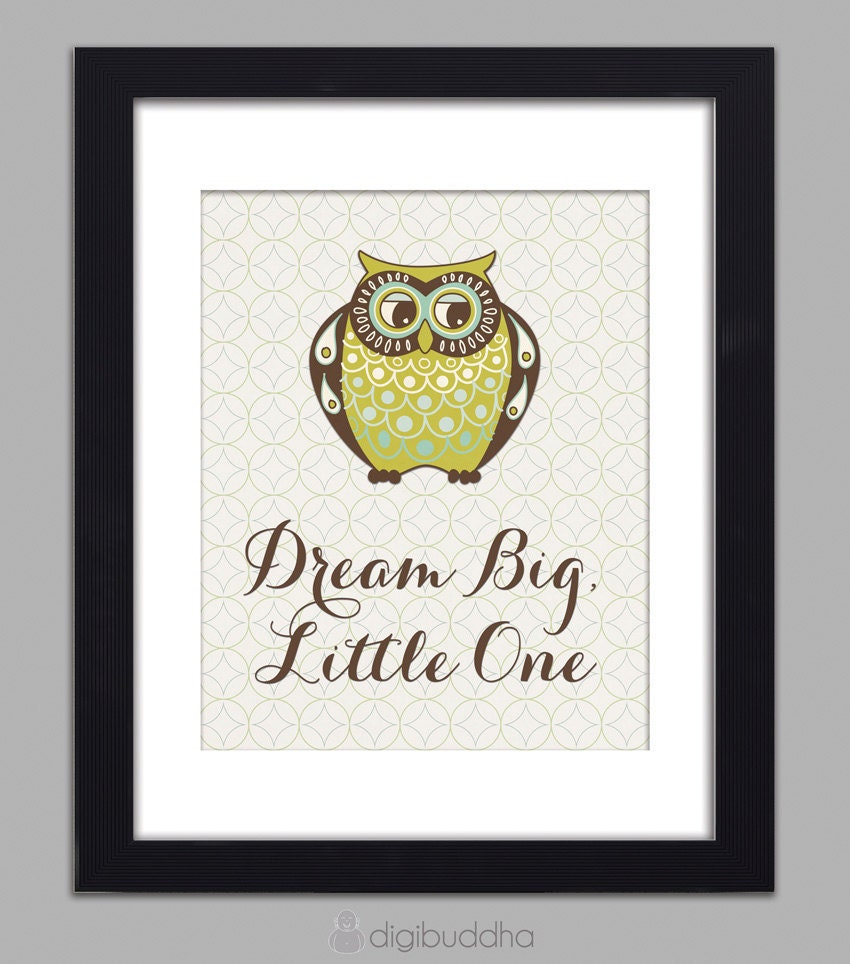Owl Art Print Dream Big Little One Poster Kids Room Nursery Wall Art 8x10 Boy Nursery Boys Room Wall Decor Premium Print