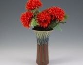 Wall Pocket Flower  Medium Vase Pottery Porcelain Wheel thrown Cinnamon Brown Blue Fern by Mark Hudak